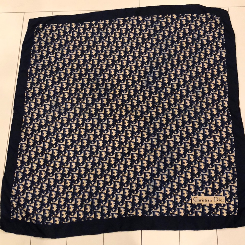 Navy Christian Dior logo scarf